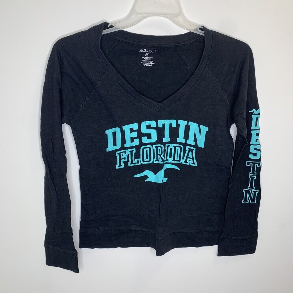 Alvins Island Womens M Black/Blue Destin Florida Long Sleeve V Neck Shirt